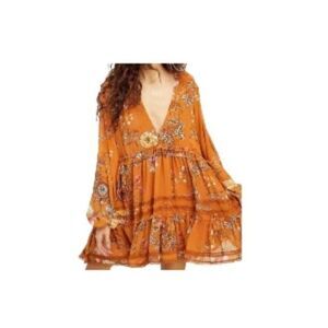 Free People Cherry Blossom Long Sleeve Minidress in Topaz Combo Medium NWT